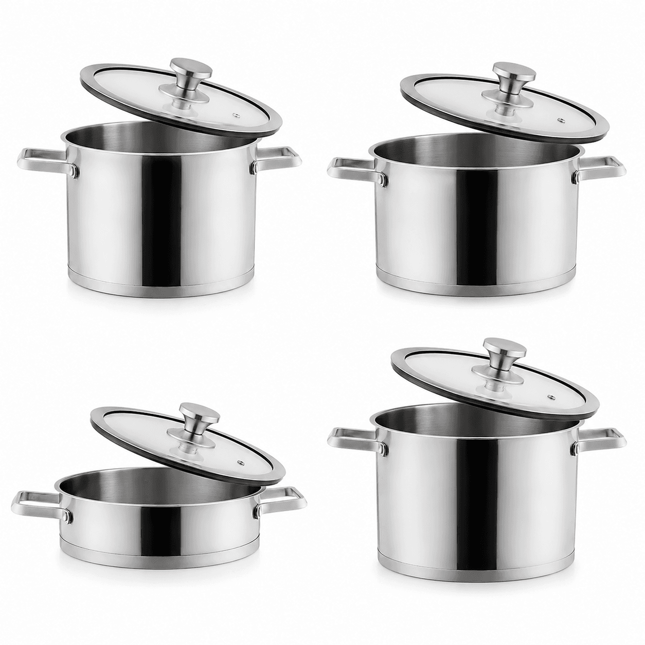 Batterie de cuisine Madame Coco Raye 8 pièces en acier inoxydable - 3 marmites & 1 sauteuse