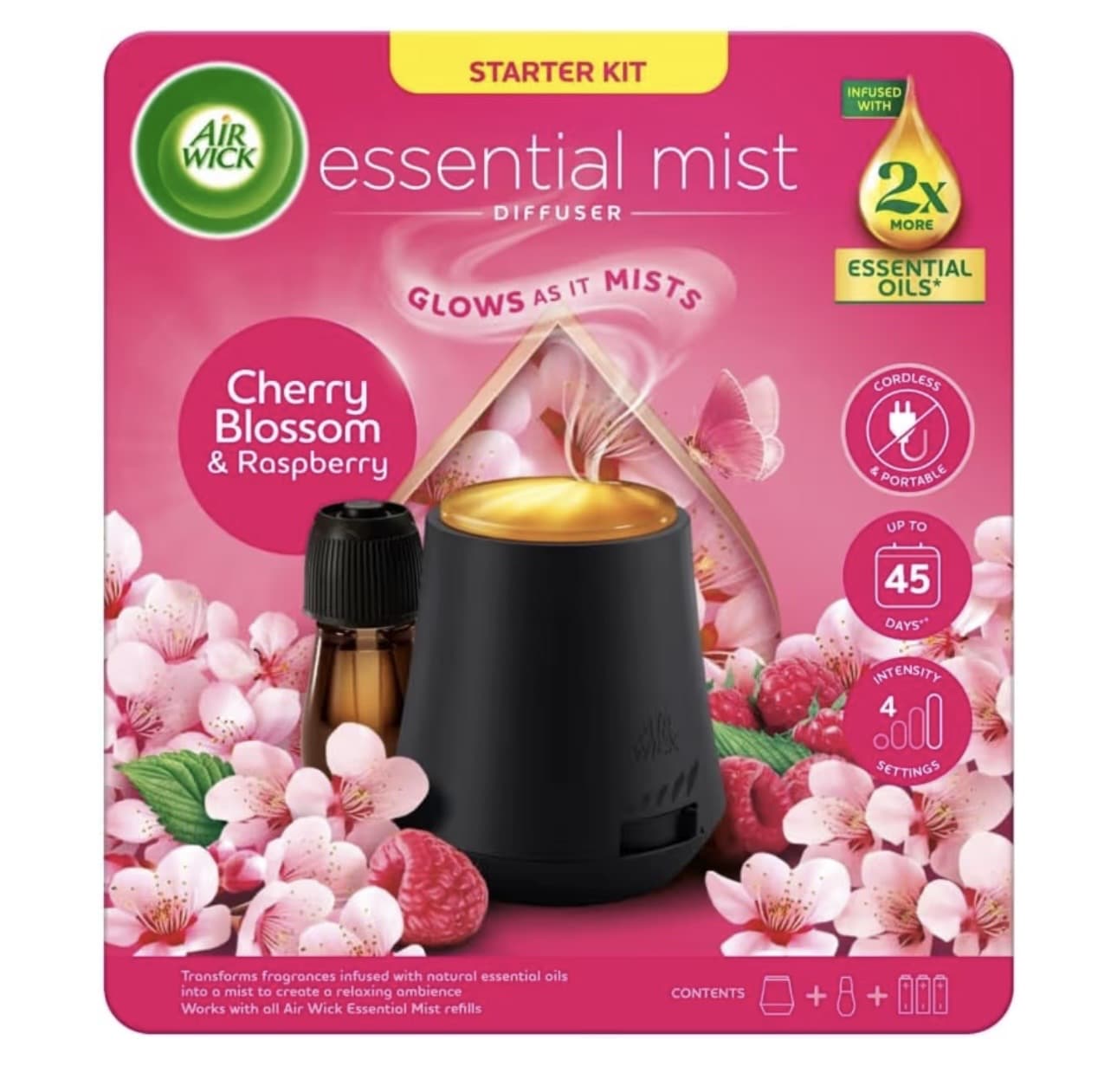 طقم معطر Air Wick Essential Mist سعة 20 مل - زهر الكرز والتوت