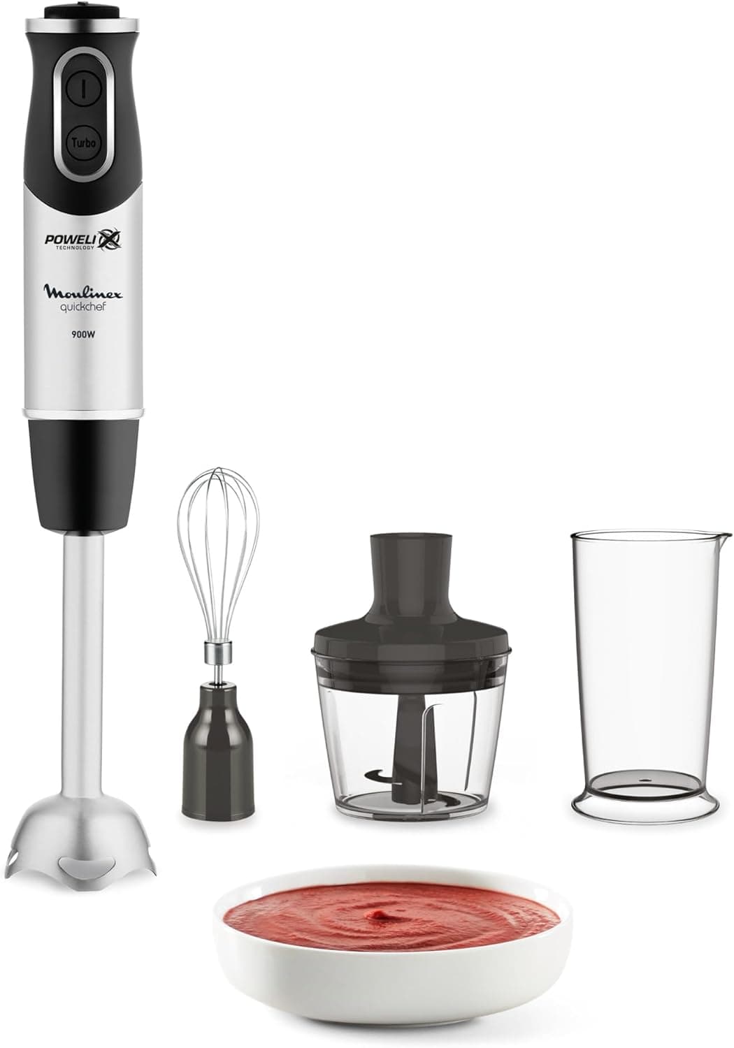 Mixeur plongeant Moulinex Quickchef DD655811 3-en-1 – 1000 W, 10 vitesses, Acier-inox / Noir