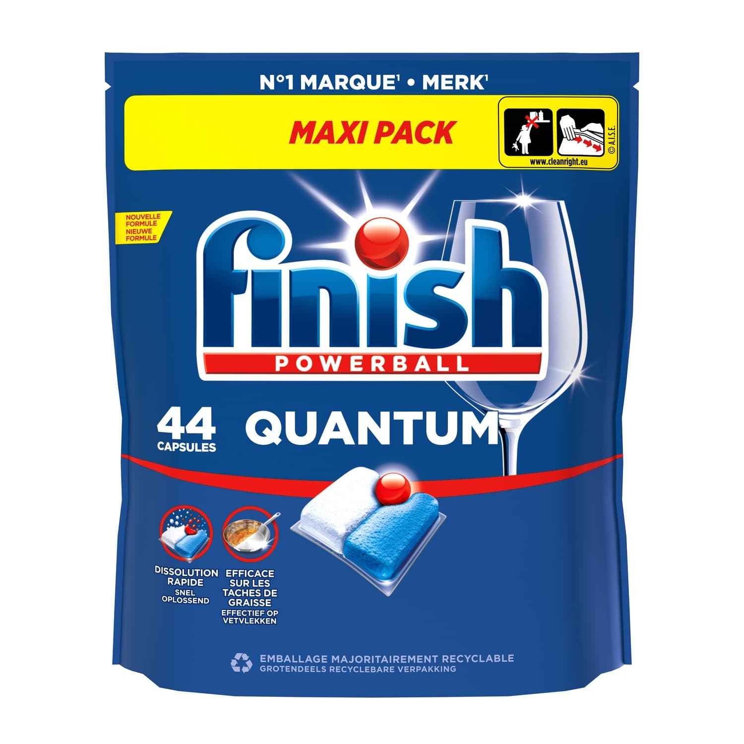Capsules Lave-Vaisselle Powerball Quantum Citron Finish (Sachet de 44 Lavages)