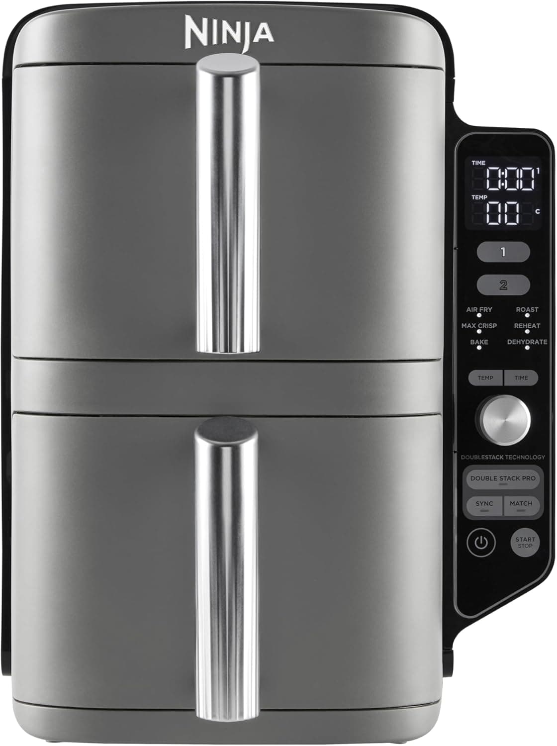 NINJA Double Stack XL Air Fryer, vertical fryer with 2 drawers, 4 cooking levels, 2 trays and 2 racks, compact design, 9.5L capacity