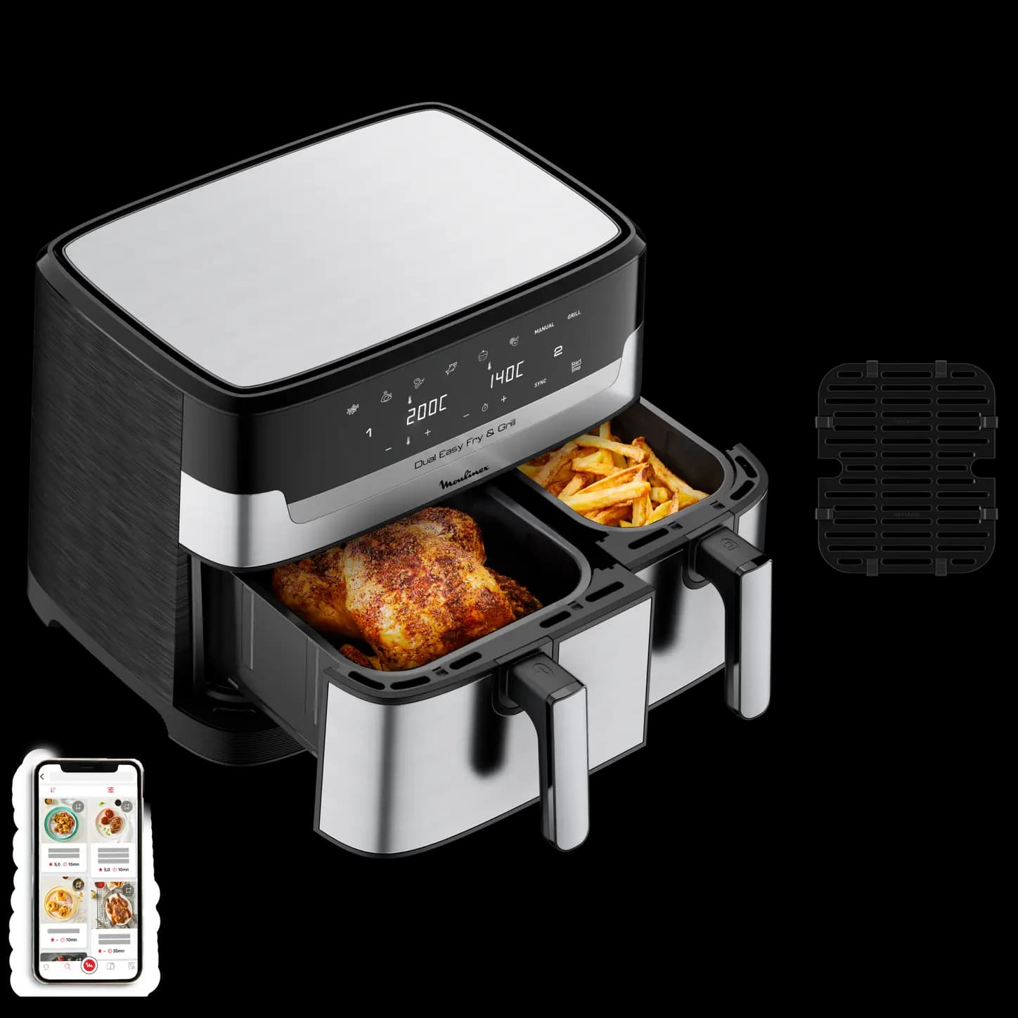 Moulinex Dual Easy Fry & Grill 8.3L - Friteuse sans huile - Gris