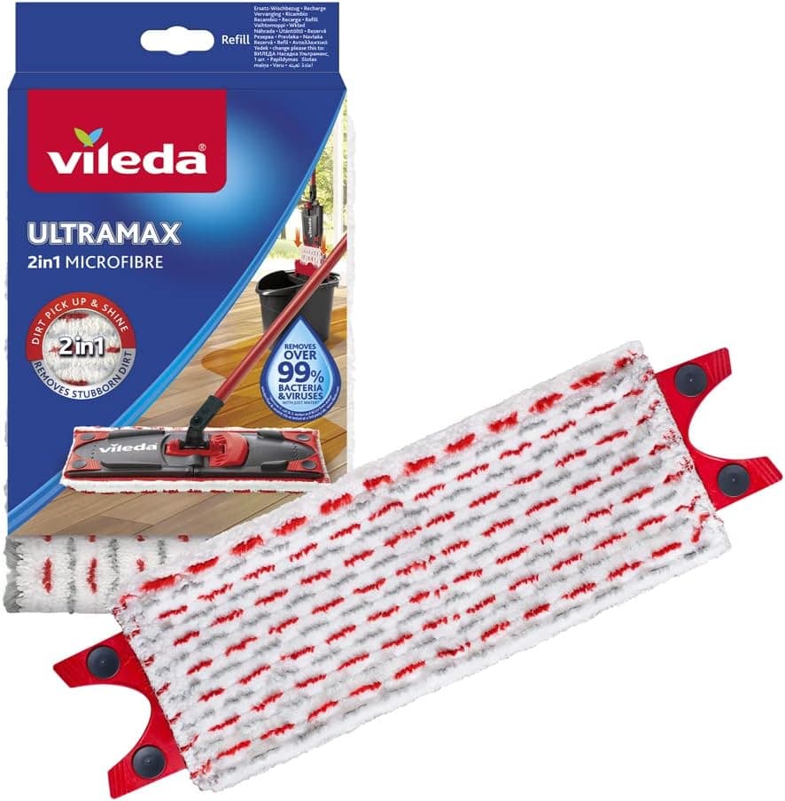 Vileda Ultra max Recharge 2en1 Microfibre, Blanc et Rouge