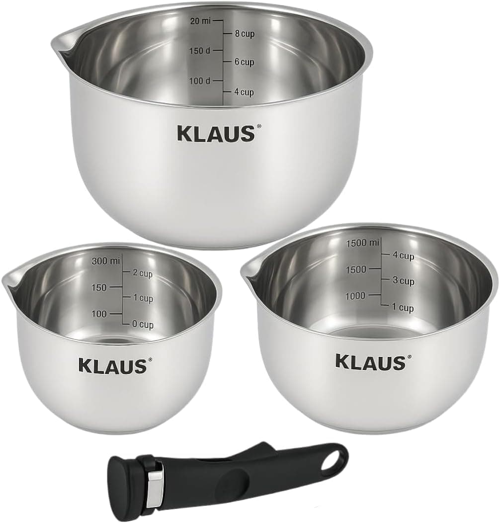 Set de 3 casseroles en inox KLAUS – Compatible induction et four, poignée amovible