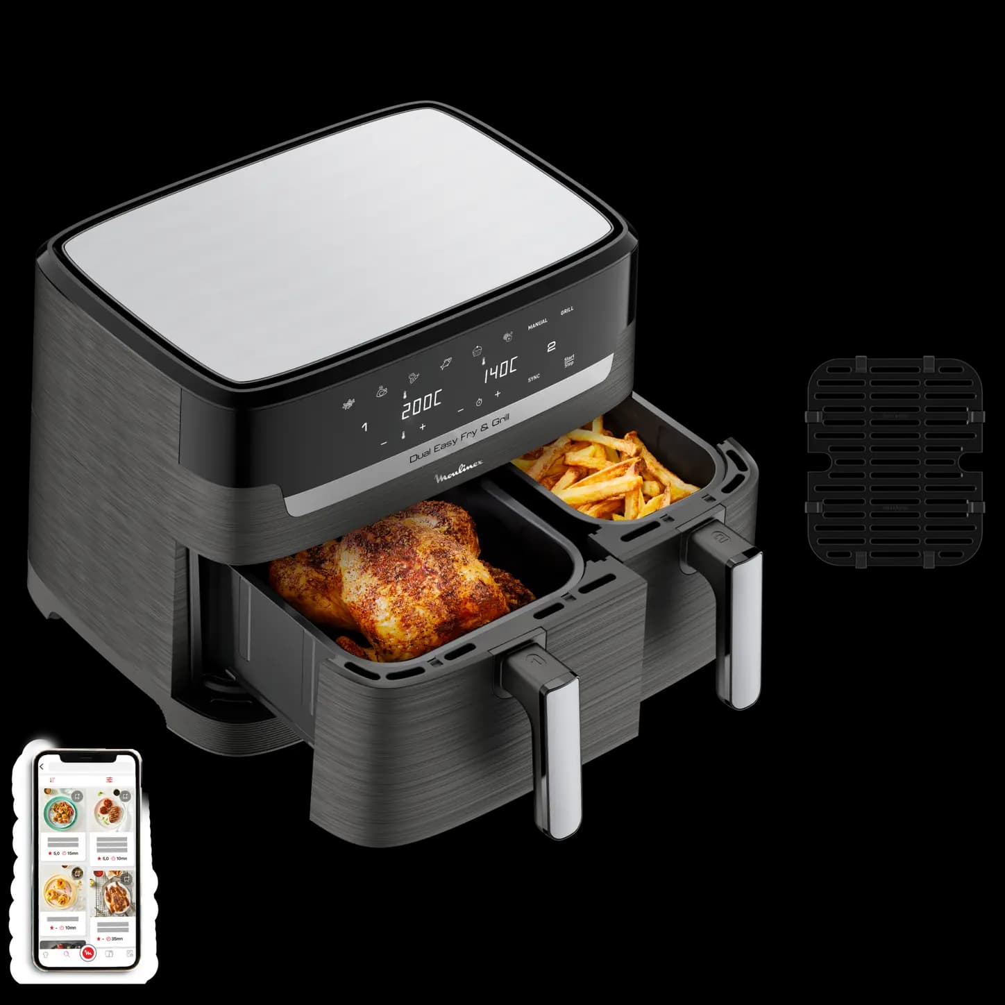 Moulinex Dual Easy Fry & Grill 8.3L - Friteuse sans huile - Noir