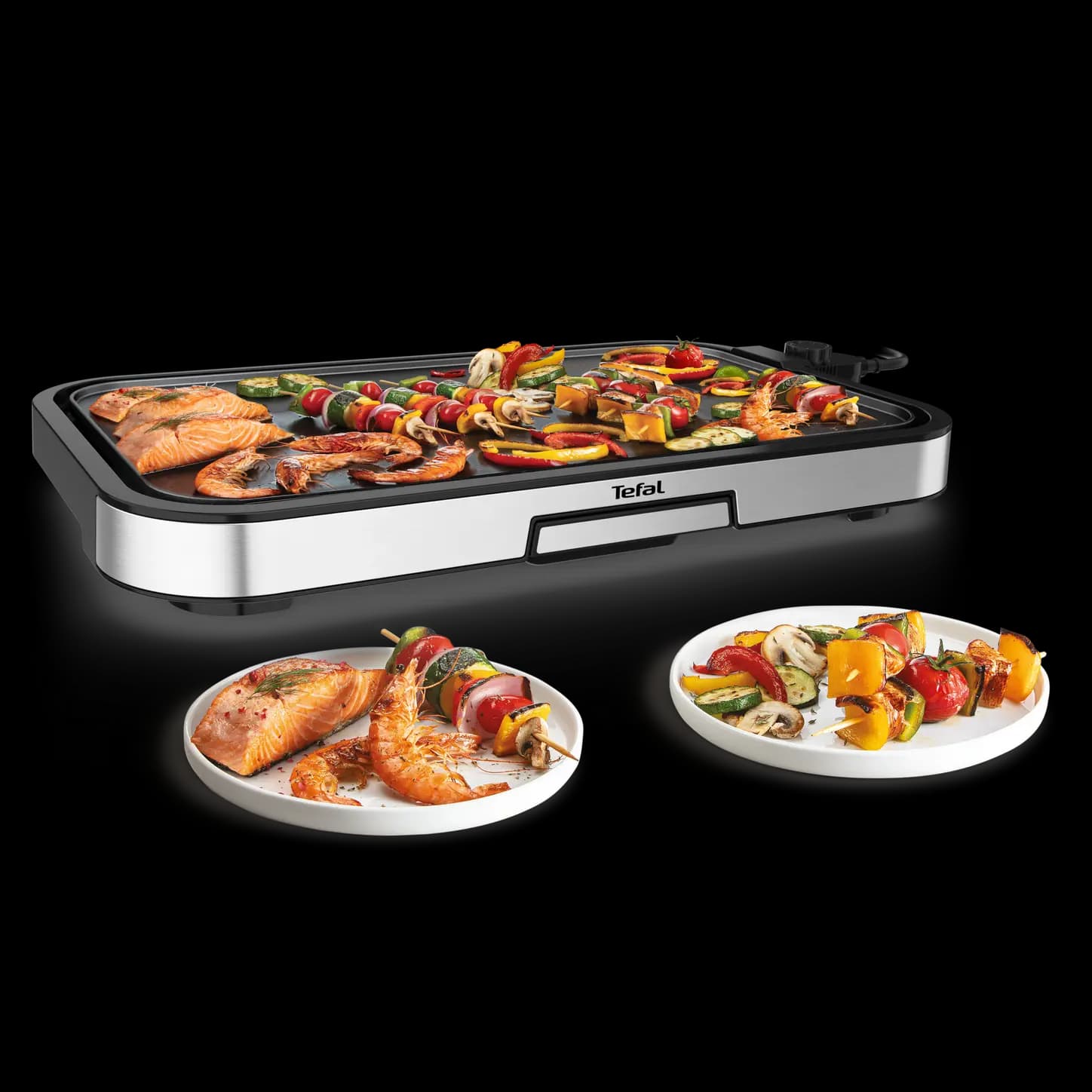 Giant Plancha XL Inox, 12 personnes, Cuisson saine, Thermostat 5 niveaux, 250°C