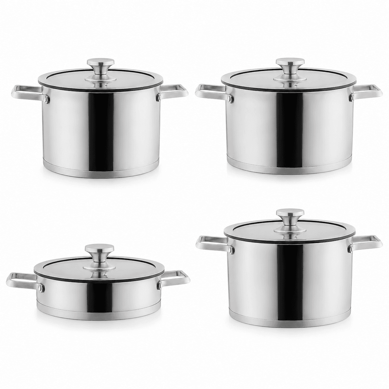 Batterie de cuisine Madame Coco Raye 8 pièces en acier inoxydable - 3 marmites & 1 sauteuse